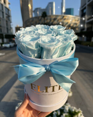 Mini Baby Blue Forever Rose Hatbox