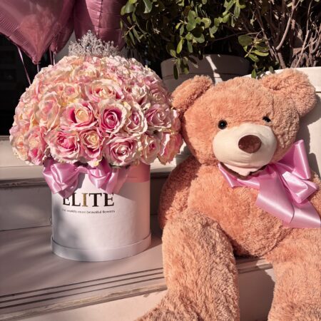 Curated Set - The Classic Bear + Pink Faux Hatbox + Balloons