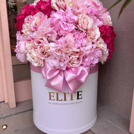 Giant teddy bear gift combo white jumbo box with pink flowers & giant teddy bear 6.6 ft (200cm)